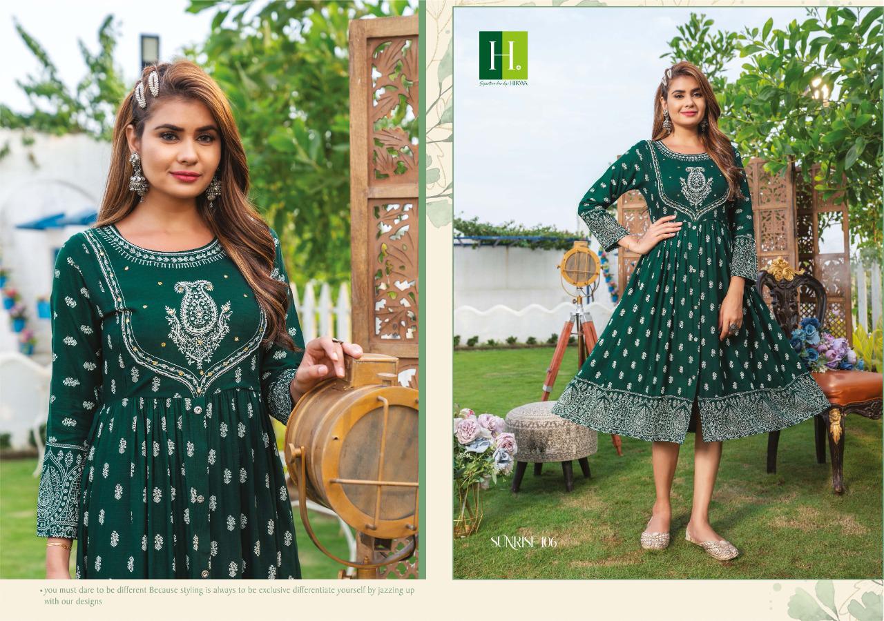 Hirwa Sunrise 1 Party Wear Rayon Printed Designer Anarkali Kurti Collection